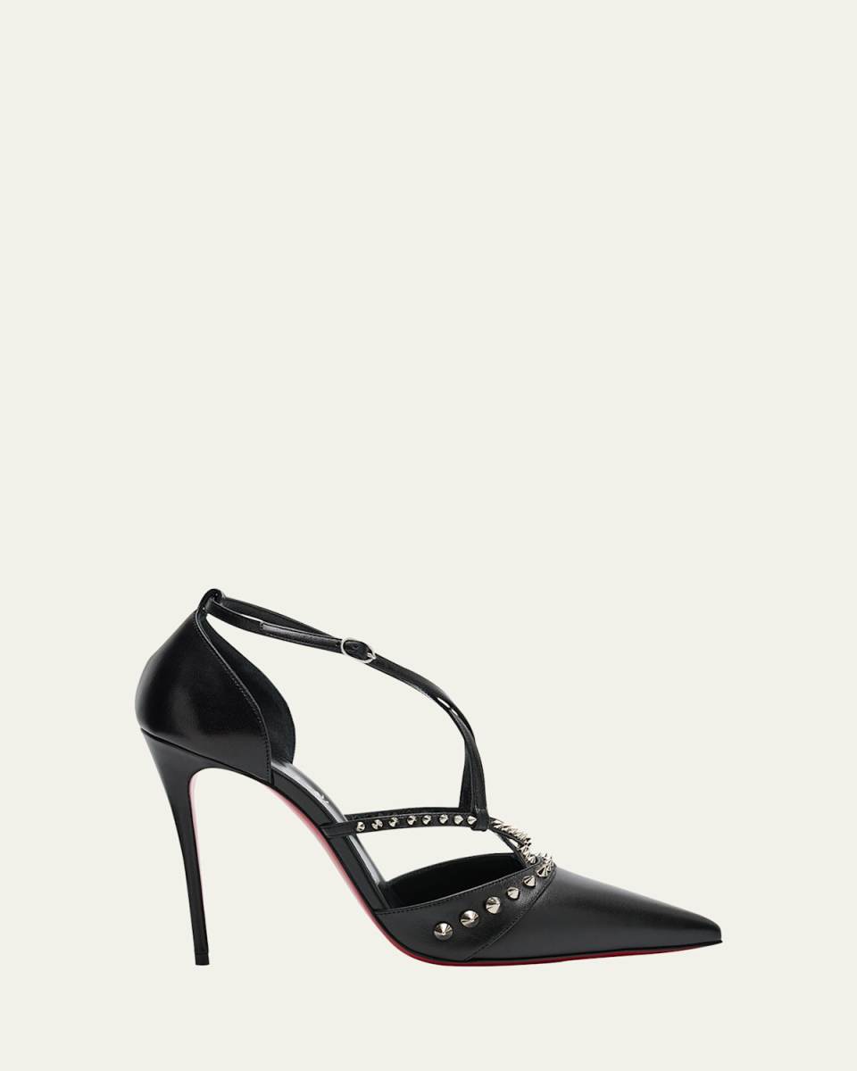 Tatooshka Spikes Red Sole Ankle-Strap Pumps